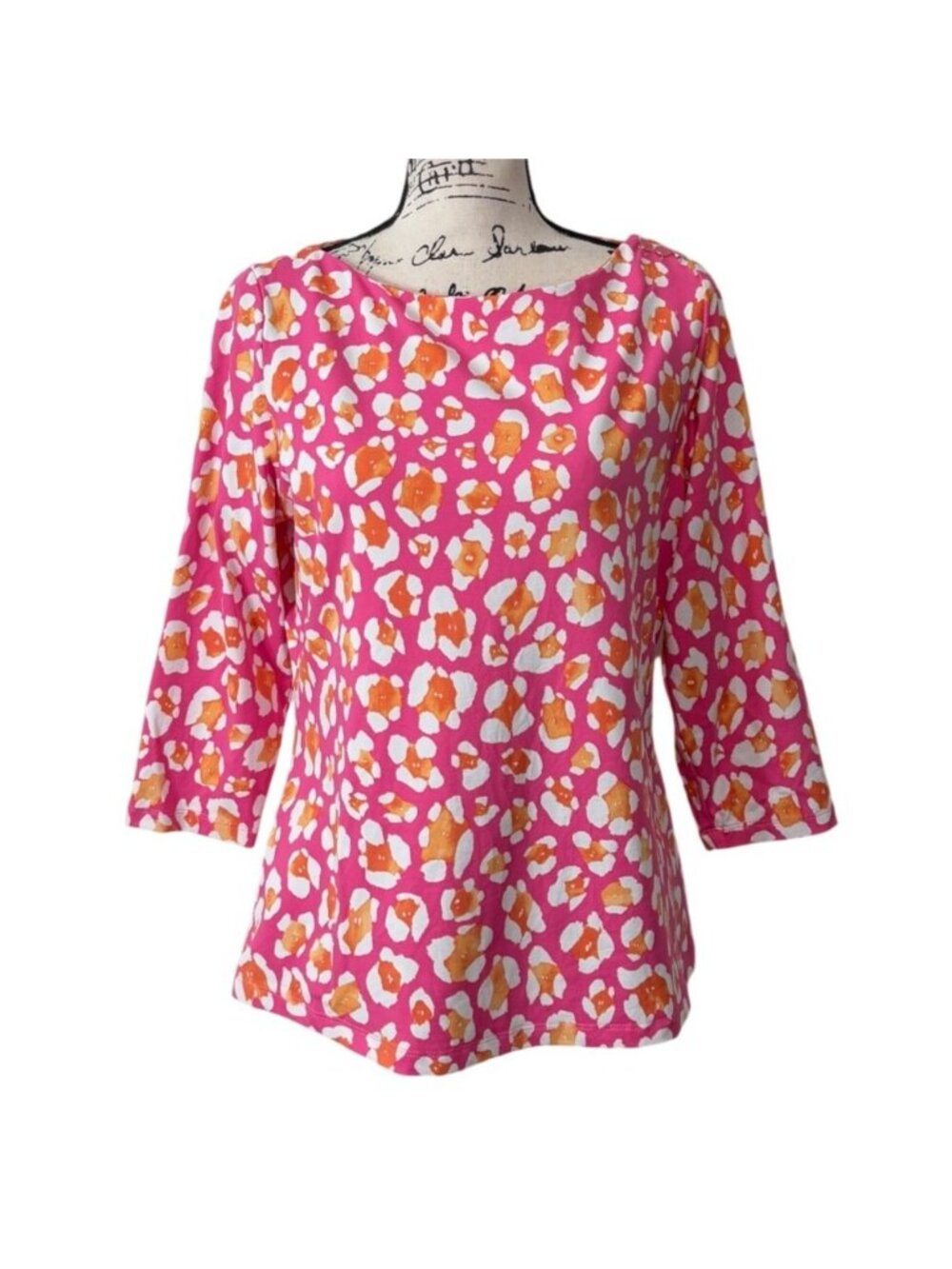 J. McLaughlin Womens Size L Top Catalina Cloth Pink Floral 3/4 Sleeve Stretch